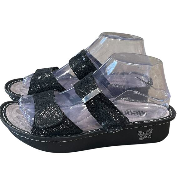 Alegria Karmen Leather Slide On Sandals in Metallic Black Size 37 US 7-7.5 - Picture 2 of 13